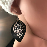 Double Layer Lepoard Cheetah Leather Teardrop Earrings